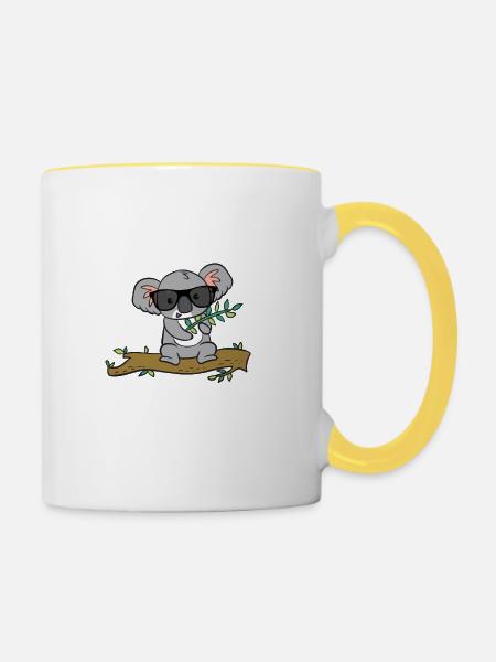 Koala mit Brille - Tasse zweifarbig - Weiß/Gelb