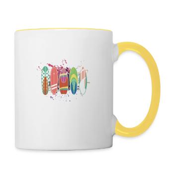 Surffer planche de surf Sports d’été Surf idée cadeau - Mug contrasté - blanc/jaune - Droite