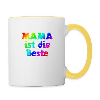 Mama ist die Beste | Mutter | Mama | Eltern - Tasse zweifarbig - Weiß/Gelb - Rechts