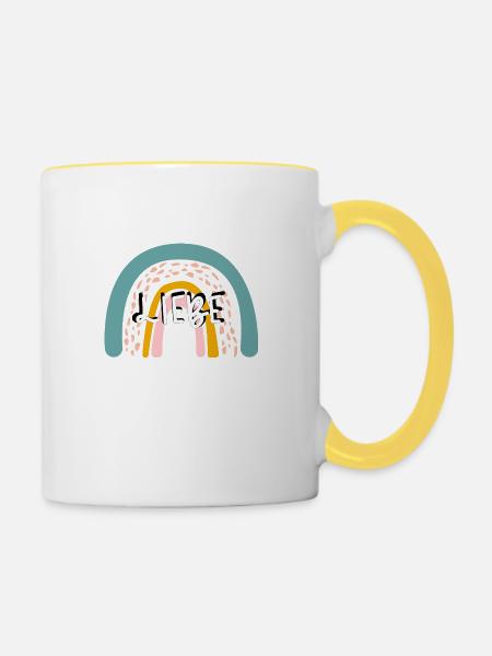 Liebe, Regenbogen - Tasse zweifarbig - Weiß/Gelb