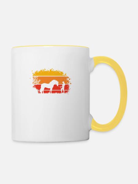 Frau mit Pferd - Tasse zweifarbig - Weiß/Gelb