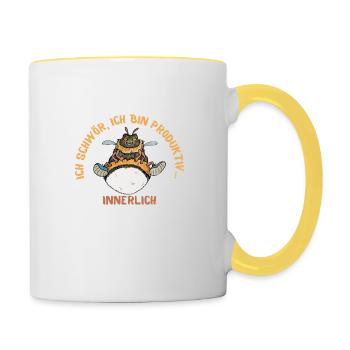 Ich schwör, ich bin Produktiv - Innerlich - Tasse zweifarbig - Weiß/Gelb - Rechts