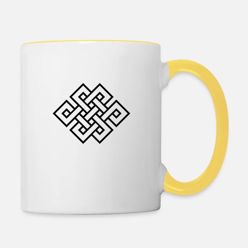Tibetan endless knot, eternal, infinity, celtic - Contrasting Mug - white/yellow