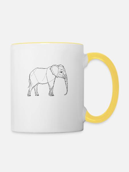 Elefanten feine Linienkunst - Tasse zweifarbig - Weiß/Gelb