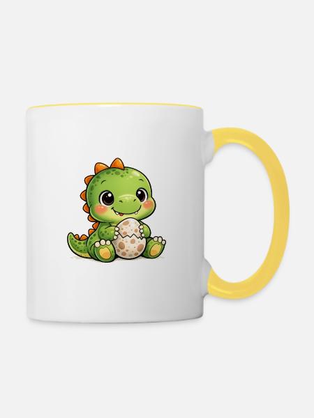 Dino mit Ei - Tasse zweifarbig - Weiß/Gelb