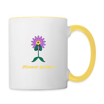 Flower Power Blumen Motiv - Tasse zweifarbig - Weiß/Gelb - Rechts
