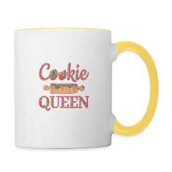 "Cookie Queen" personalisierbar - Tasse zweifarbig - Weiß/Gelb - Rechts