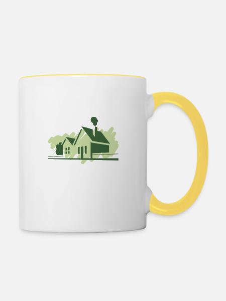 Häuser - Tasse zweifarbig - Weiß/Gelb