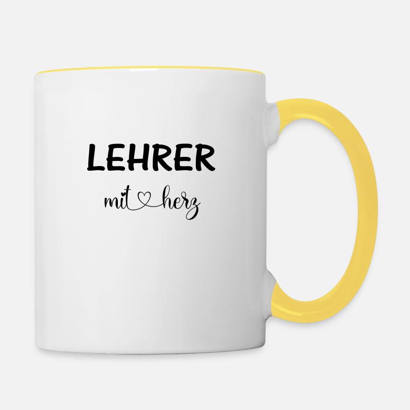 Lehrer mit Herz - personalisierbar - Tasse zweifarbig - Weiß/Gelb
