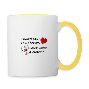 Thank God It's Friday And Wine O'clock - Contrasting Mug - white/yellow - Right