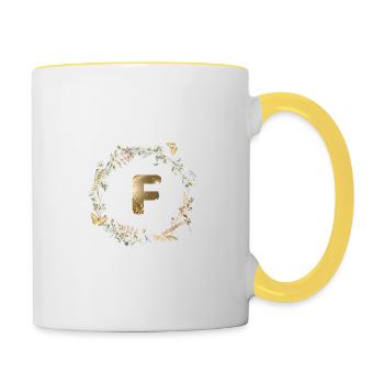 F Monogramme Paillettes Boho Couronne - Mug contrasté - blanc/jaune - Droite