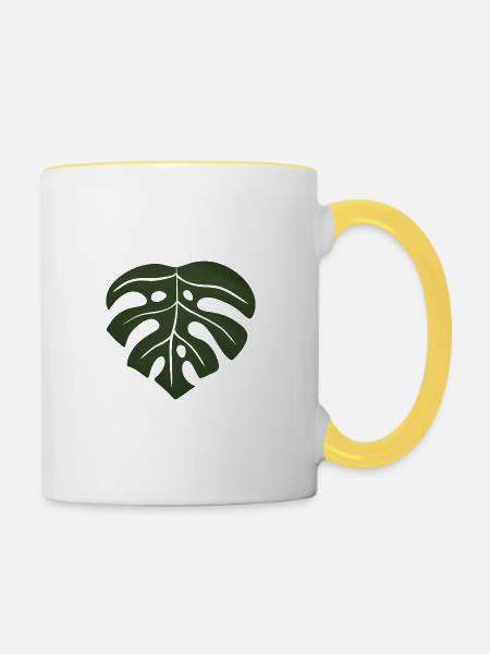 Monstera-Blatt - Tasse zweifarbig - Weiß/Gelb