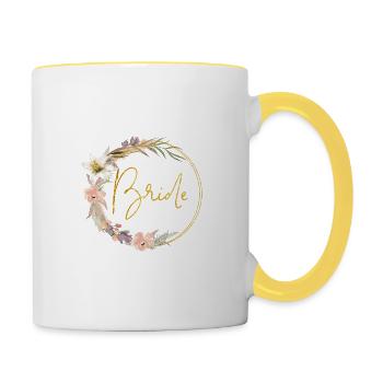 Team Bride! Watercolour Floral Kranz - Tasse zweifarbig - Weiß/Gelb - Rechts