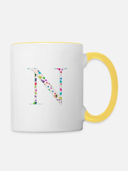 Personalisierbar Monogramm N Herzmuster - Tasse zweifarbig - Weiß/Gelb