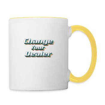 Fun T-shirt / CYD Change your Dealer - Tasse zweifarbig - Weiß/Gelb - Rechts