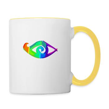 | des yeux Symbole | Œil qui voit tout| Égyptien - Mug contrasté - blanc/jaune - Droite