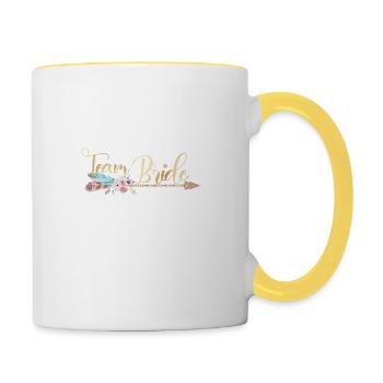 Team Bride Arrow Feather Flowers personnalisable - Mug contrasté - blanc/jaune - Droite
