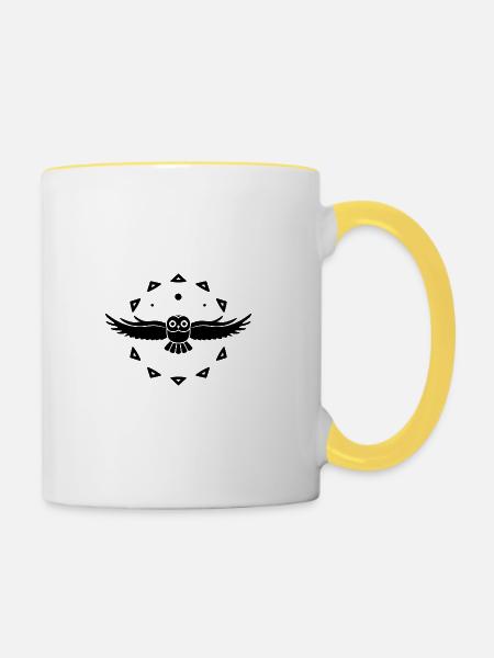 Eule - Vogel - Naturschutz - Tierfreund - Tasse zweifarbig - Weiß/Gelb