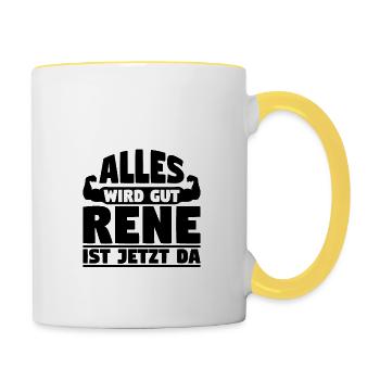 Alles wird gut Rene ist jetzt da - Tasse zweifarbig - Weiß/Gelb - Rechts