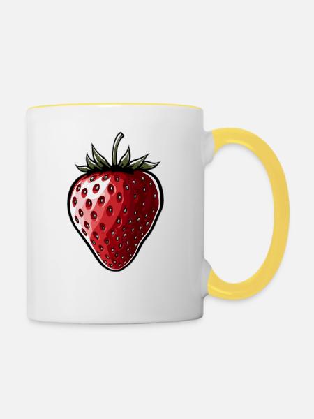 Erdbeere - Tasse zweifarbig - Weiß/Gelb