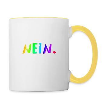 Nein | Nö | Lustig | Lachen | ablehnend - Tasse zweifarbig - Weiß/Gelb - Rechts