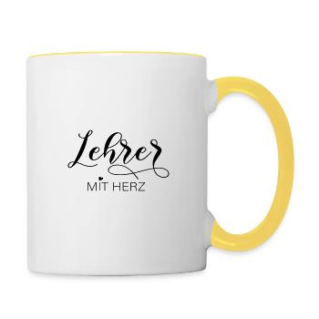 Lehrer mit Herz - personalisierbar - Tasse zweifarbig - Weiß/Gelb - Rechts