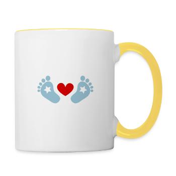 Baby Feet, Heart, Star, Birth Gift, Footprint - Contrasting Mug - white/yellow - Right