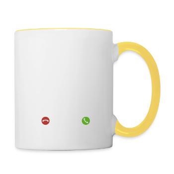 Meine Kühe rufen an - ich muss los - Spruch - Tasse zweifarbig - Weiß/Gelb - Rechts