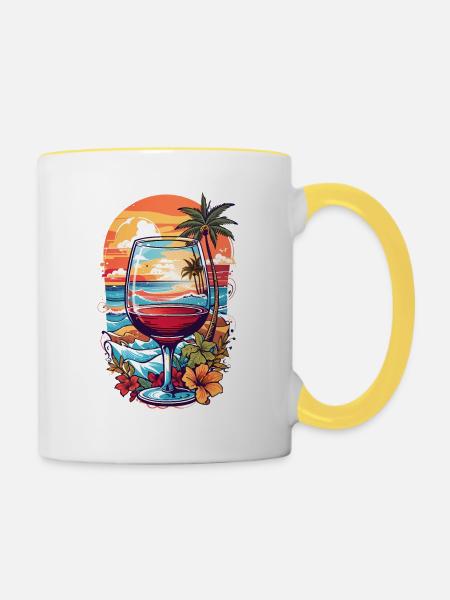 Strand Weinglas - Tasse zweifarbig - Weiß/Gelb