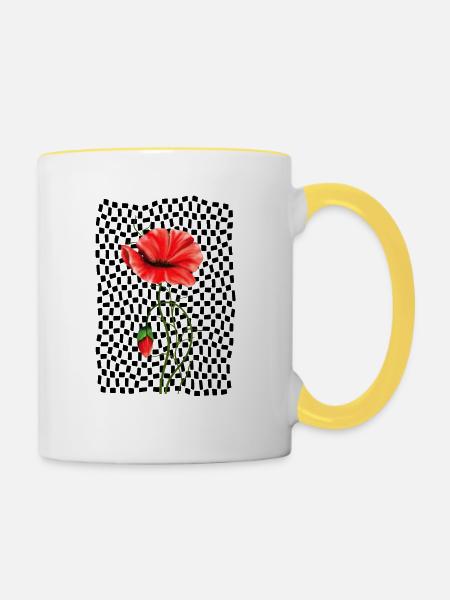 Rote Mohnblume - Tasse zweifarbig - Weiß/Gelb