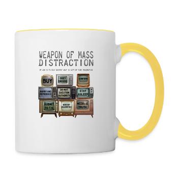 Massenablenkungswaffe - TV - Tasse zweifarbig - Weiß/Gelb - Rechts