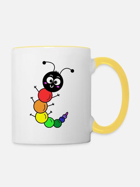 Regenbogen Raupe - Tasse zweifarbig - Weiß/Gelb