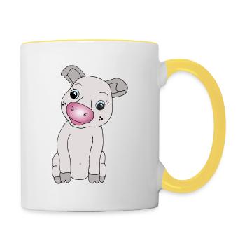 Süßes Schweinchen - Tasse zweifarbig - Weiß/Gelb - Rechts