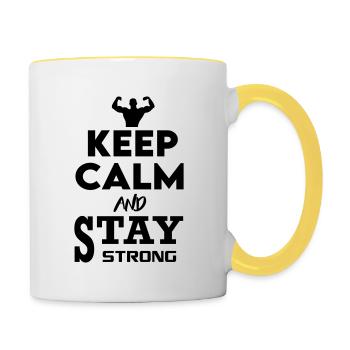 Keep Calm Stay strong persevere bodybuilder - Contrasting Mug - white/yellow - Right