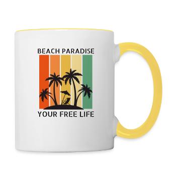 Your Free Life Beach Paradise - Tasse zweifarbig - Weiß/Gelb - Rechts