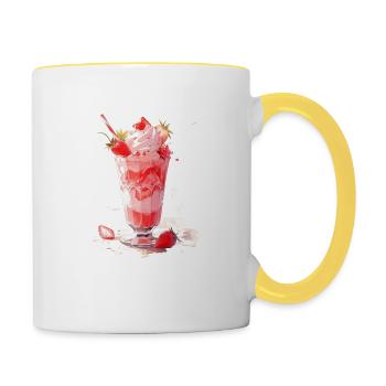 Erdbeer-Eis - Tasse zweifarbig - Weiß/Gelb - Rechts