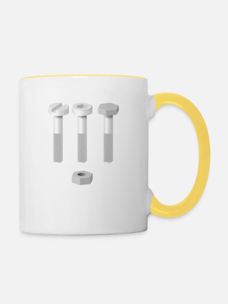 Schrauben - Tasse zweifarbig - Weiß/Gelb