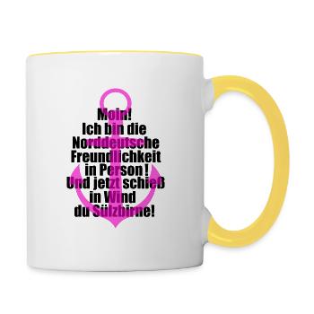 Norddeutsche Freundlichkeit Tshirt - Tasse zweifarbig - Weiß/Gelb - Rechts