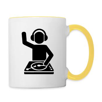 DJ Spruch Geschenk Techno Rave - Tasse zweifarbig - Weiß/Gelb - Rechts