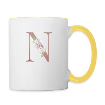 Monogramme N Floral personnalisable - Mug contrasté - blanc/jaune - Droite