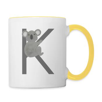 K - KOALA - ABC, Alphabet, Buchstabe, Tier, Name - Tasse zweifarbig - Weiß/Gelb - Rechts