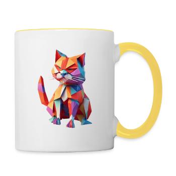 Cool cat in origami style - Contrasting Mug - white/yellow - Right