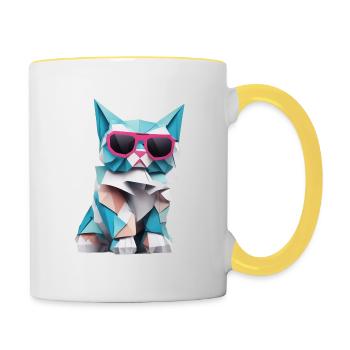 Cool cat in origami style VIII - Contrasting Mug - white/yellow - Right