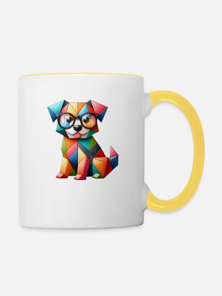 Abstrakter Babyhund mit Brille - Tasse zweifarbig - Weiß/Gelb