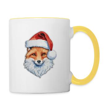 Fuchs Weihnachten Wasserfarben - Tasse zweifarbig - Weiß/Gelb - Rechts