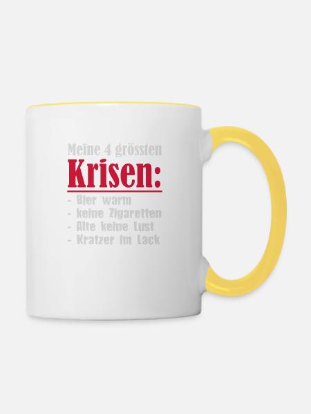 Meine vier grössten Krisen - Tasse zweifarbig - Weiß/Gelb