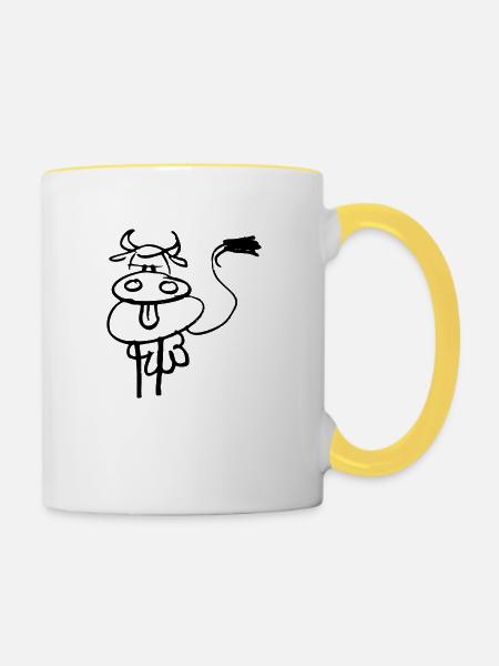eine Kuh - Tasse zweifarbig - Weiß/Gelb