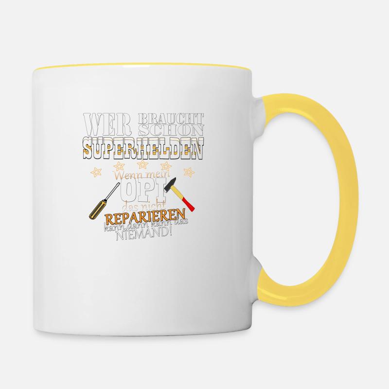 Opi Superheld - Tasse zweifarbig - Weiß/Gelb