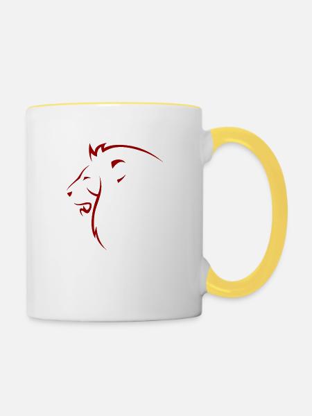 Löwenkopf siluette rot - Tasse zweifarbig - Weiß/Gelb