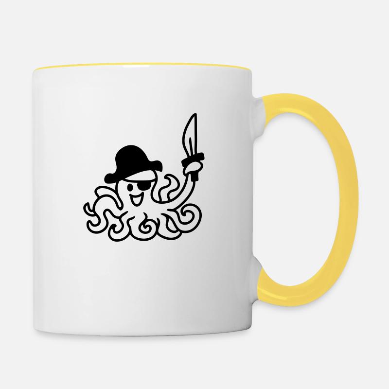 Pirate octopus - line - Contrasting Mug - white/yellow